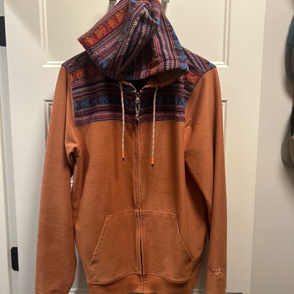 Rust Orange Hoodie with Patterned Hood